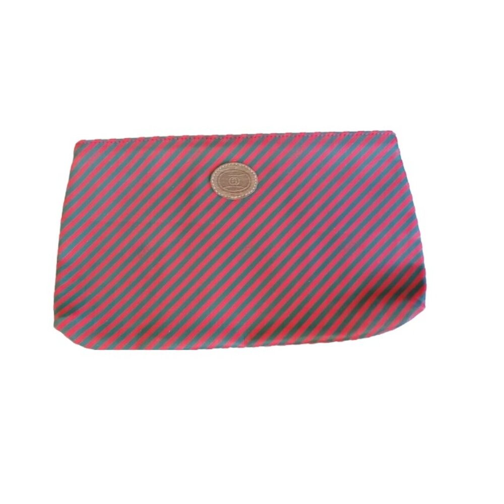 Gucci Red Toiletry Rigato Striped Nylon Leather Travel Cosmetic Bag